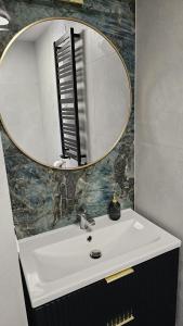 a bathroom with a sink and a mirror at W Ustce Lipa in Ustka +18 photos