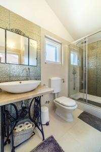 a bathroom with a sink and a toilet and a shower at Beachfront House Mir Brač near Supetar with pool and jacuzzi in Mirce +50 photos