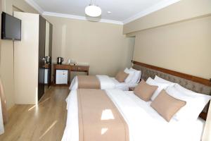 ein Hotelzimmer mit zwei Betten und einem Fernseher in der Unterkunft Ramparts Hotel in Istanbul