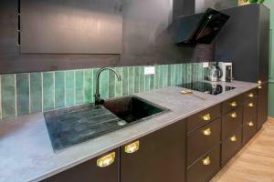 a kitchen with a sink and a counter top at Charmant appartement - L'émeraude in Fontenay-le-Comte