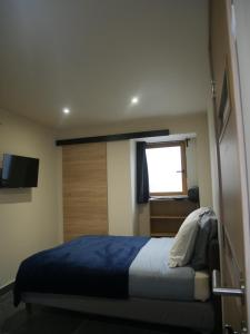 a bedroom with a bed and a window and a television at Le Petit Provençal in Sénas