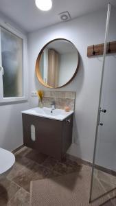 a bathroom with a sink and a mirror at Maisonnette zen - Parking Gratuit in Avignon +10 photos