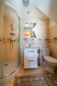 a bathroom with a toilet and a sink and a shower at Chata u Szymczaka in Łopuszna +88 photos
