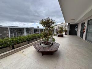 a balcony with a potted tree on a building at Studio completo com charme em ótima localização! in Juiz de Fora