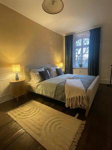a bedroom with a large bed and a window at Ferienwohnungen im Gutshaus Groß Upahl in Groß Upahl