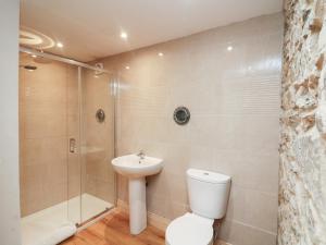 a bathroom with a toilet and a shower and a sink at The Rookery in Greenfield Cross Roads +9 photos