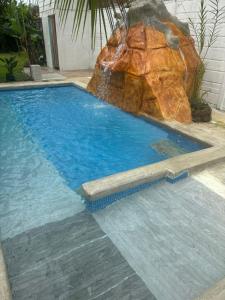 a swimming pool with a rock in the background at Casa Bandera 54 in Guayabal +9 photos