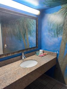 a bathroom with a sink with a painting on the wall at Blue Star Motel in Chicago Ridge +40 photos