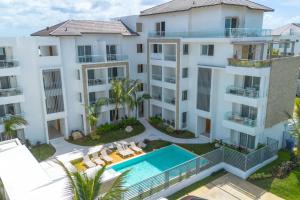 an aerial view of a building with a swimming pool at 3 Bedroom Villa in Estrella in Dominica