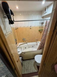 a bathroom with a tub and a sink and a toilet at Standarta 2 istabas dzīvoklis in Aizkraukle