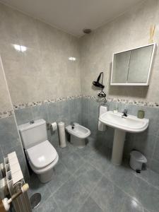 a bathroom with a toilet and a sink at Villa Arán in Negreira