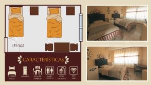 a collage of four pictures of a bedroom at Casa Sucre Hostel Ayacucho in Ayacucho