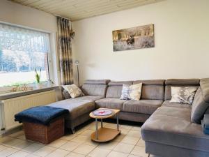 a living room with a couch and a table at Waldesruh RE12 in Sögel