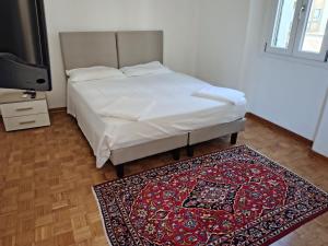 a bed in a room with a rug and a tv at Lacasabianca guest house saronno in Saronno