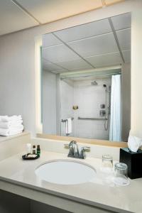 a bathroom with a sink and a large mirror at Memphis Riverline Hotel in Memphis +11 photos