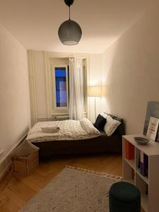 a small bedroom with a bed and a window at Central Cozy Rooms in Zurich