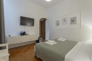 a bedroom with a bed and a flat screen tv at Delux Via Faenza in Florence