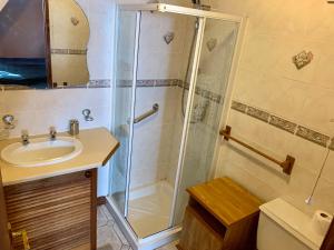 a bathroom with a shower and a sink at Azure Lodge in Bundoran