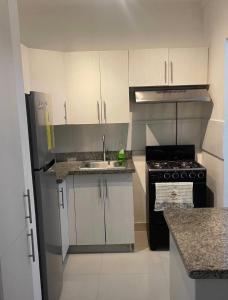 a small kitchen with a sink and a stove at EL ricon del paseo in Mendoza