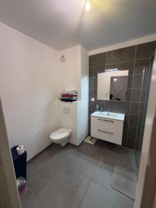 a small bathroom with a toilet and a sink at Grand Studio Neuf in Ajaccio