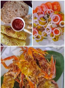a collage of four different pictures of food at Cocos cabana in Ilandaiyadi