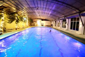 a person swimming in an indoor swimming pool at Planet Hotel in Mekʼelē