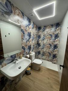 a bathroom with a sink and a toilet at Los Abuelos Carreros in Consuegra