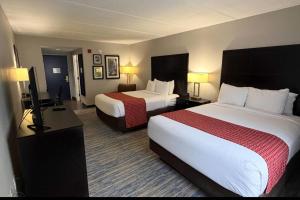 a hotel room with two beds and a flat screen tv at Comfort Inn & Suites Tampa North I-75 in Tampa