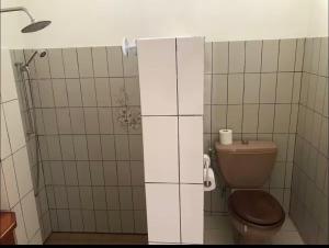 a small bathroom with a toilet and a shower at Mirimiri guest house in Tahu-Naoe +14 photos