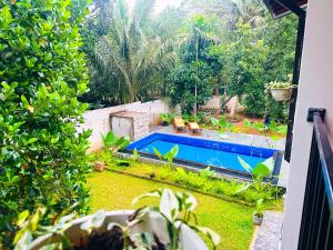 a view of a garden with a swimming pool at Sigiriya Dream Inn in Sigiriya