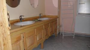 a bathroom with two sinks and a ladder at Gîte de Très Bayard in Saint-Claude