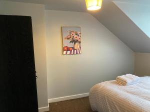 a bedroom with a bed and a painting on the wall at Baron Apartment B in Ballymena +2 photos