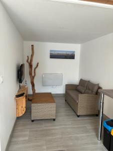 a living room with a couch and a table at Le Phare in La Teste-de-Buch