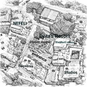 a drawing of a map of a city at FILOXENIA by Evita's Resort in Poros +1 photo