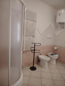 a bathroom with a shower and a toilet and a sink at Bed & Breakfast Gli Alisei in Siniscola +12 photos