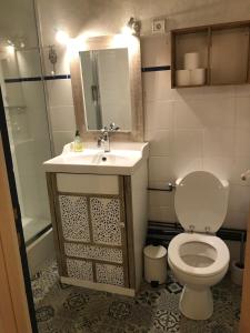 a bathroom with a white toilet and a sink at Gîte de l'oiseau bleu in Lautrec