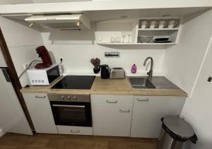 a small kitchen with a sink and a microwave at T2 Hyper centre Senlis in Senlis