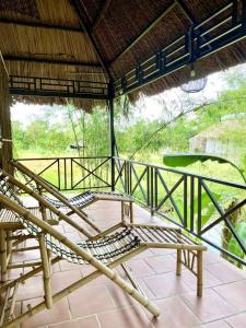 a porch with chairs and a view of the forest at Dan Sinh Homestay in Can Tho +26 photos