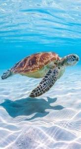 a green sea turtle swimming in the water at Bebeladan ARA'S Lodging House Beachfront in El Nido