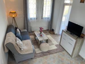 a living room with a couch and a tv at Evergreen Sokolina in Rača