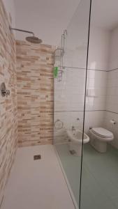 a bathroom with a shower and a toilet and a sink at Casa Adriana in Pradalunga