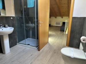 a bathroom with a shower and a toilet and a sink at I segreti del lago in Piediluco +43 photos