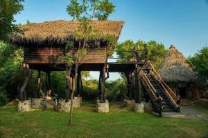 a small hut with a thatched roof and a staircase at Galoya Cool Cool Hotel in Ampara