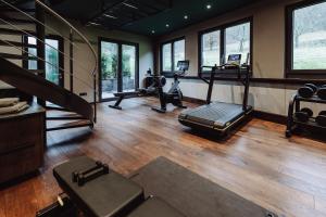 a gym with a treadmill and ellipticals in a room at Dillhof Apartments in Eschau