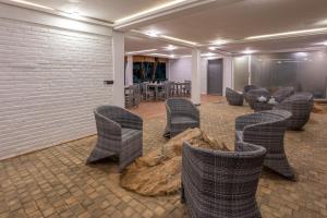 a room with chairs and a tree stump at Leopard Eye Resort in Kitulgala