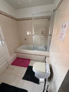 a bathroom with a toilet and a bath tub at Maison 4 à 8 personnes in Faches-Thumesnil