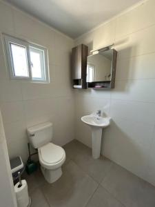 a white bathroom with a toilet and a sink at Apartment Ale in Savaneta +22 photos