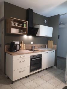 a kitchen with a sink and a stove top oven at La Bresse OURSON in La Bresse