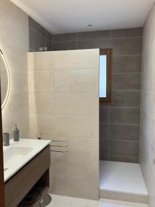a bathroom with a sink and a shower at maison le Rossignol in Châtillon-en-Diois