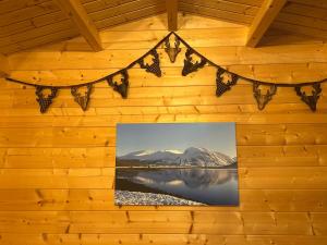 a picture of butterflies hanging on a wall at Glenhill Lodge in Roybridge